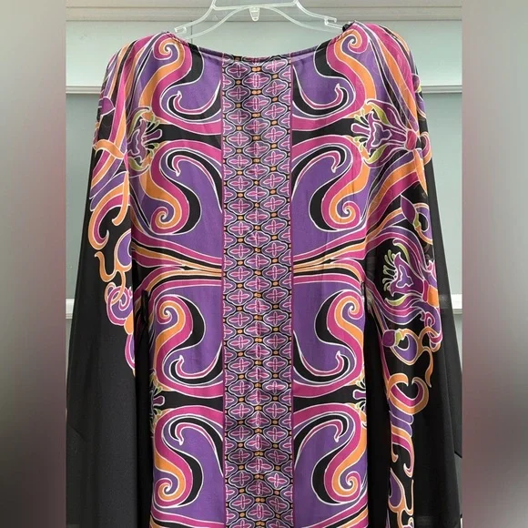 VTG I.C.E. Boho Black Dress & Kaftan Resort Evening Cover Up Set 2pc Size 18W - Picture 9 of 15